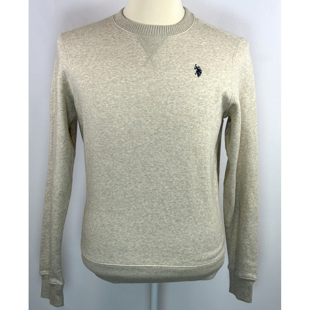 US Polo Assn Men's Tan Crewneck Fleece Pullover Sweatshirt Size S